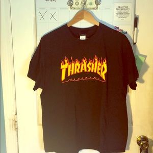 Thrasher Flame Logo Black Short Sleeve T-Shirt